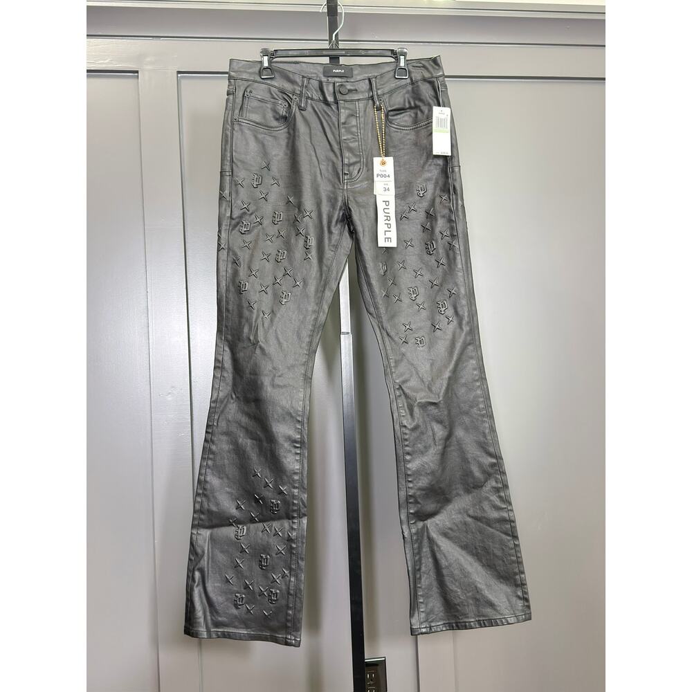 NWT Purple Brand P004 Flare Embossed Jeans, 34W, $350 MSRP
